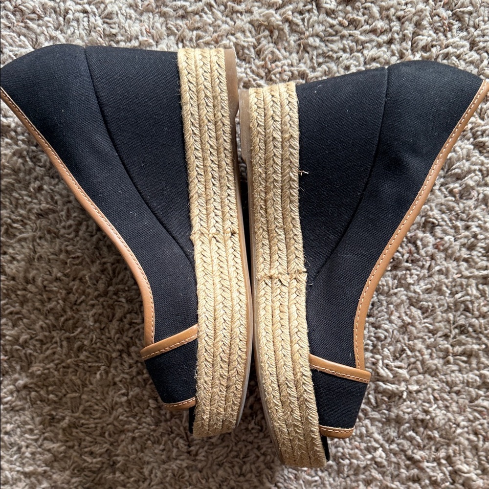 Tory Burch Black and Tan Espadrille Wedges - Picture 7 of 10